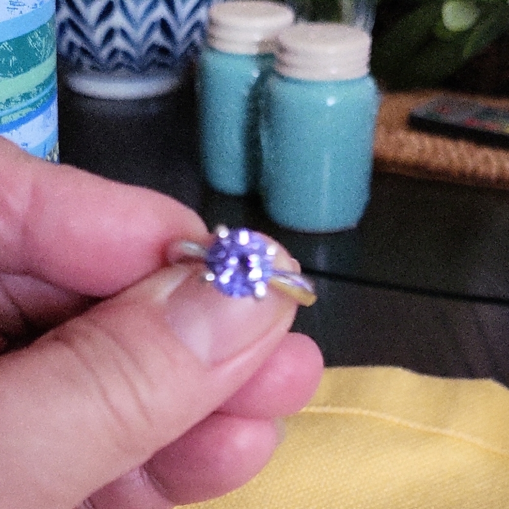 Simulated Tanzanite And Diamond Ring Size 8
